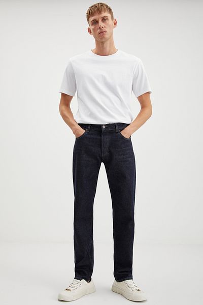 GRIMELANGE Bruno Herren-Denim-Jeans in normaler, bequemer Passform, dicker, strukturierter Wascheffekt, marineblau