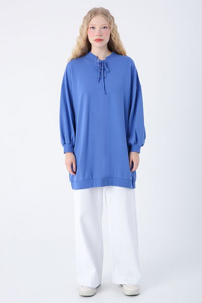 ALLDAY Parliament Cotton Sweat Tunic with Lace Detail on the Collar, Comfortable Fit