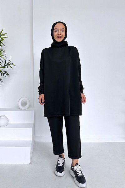 Ka Hijab Turtleneck Basic Scuba Hijab Set - Black