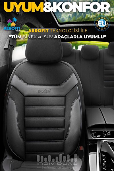 Otom Oto Koltuk Kılıfı Tam Set Ortopedik Özel Tasarım Siyah Gri - Individual