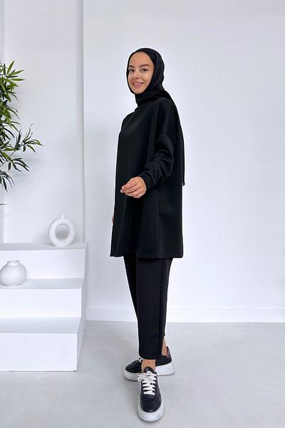 Ka Hijab Turtleneck Basic Scuba Hijab Set - Black