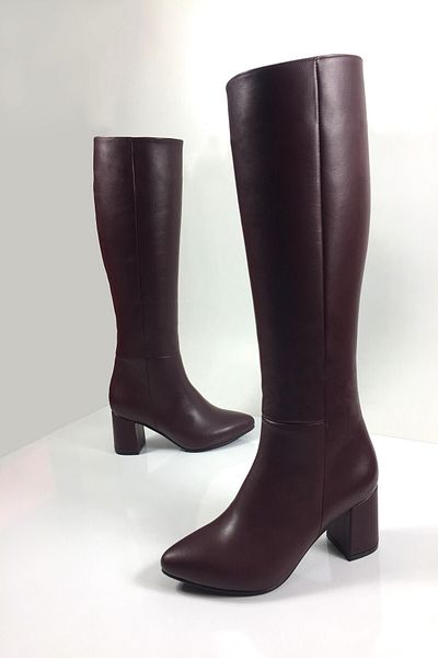 Tabak Deri Genuine Leather Heeled Boots Stylish Comfortable Daily - Claret Red