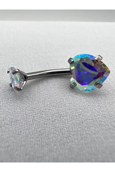MAZEN Cerahhi Çelik Göbek Piercing Kalpli Zirkon Taş Fosforlu