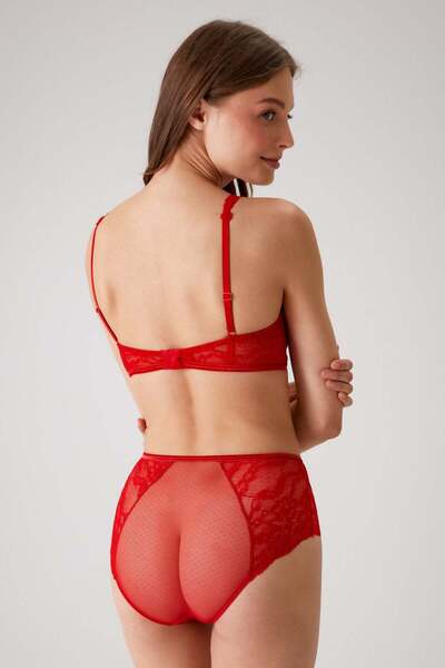 Pierre Cardin Kırmızı 4840 Cenova Soft Push Up Dolgulu Dantelli Sütyen Ve Yüksek Bel Külot İç Çamaşır Takımı