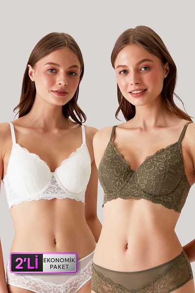 Pierre Cardin Pachet de 2 sutiene economice Ecru-b.olive 6224-2 Barcelona Gathering Lace Up Set D Cup Opțiune