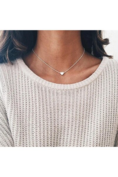 toptanhanem Zarif ve Şık Minimal Gümüş Kaplama Çelik Kalp Kolye