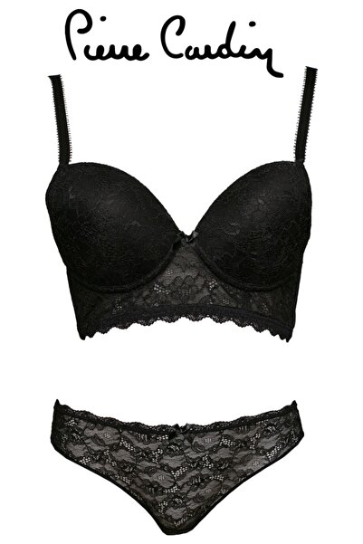 Pierre Cardin Γυναικείο Μαύρο Σετ Σουτιέν με Ενίσχυση και Μπανέλες 4641