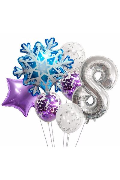 Parti Station Snowflake Frozen Elsa Winter Concept Snowflake 8 Year Old Balloon Concept Birthday Set Age Balloon Set