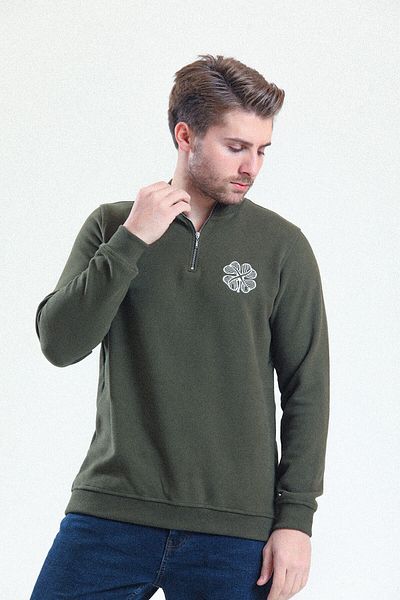 Sekiz Numara Celtic Clover Half Zipper Sweatshirt