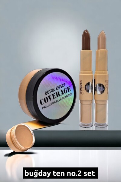 wonderway Yoğun Kapatıcı Porselen Fondöten & Kontür Set - Buğday Ten