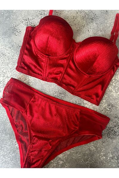 dem merys Special Valentine's Day - Red Velvet Corset Bralet Set