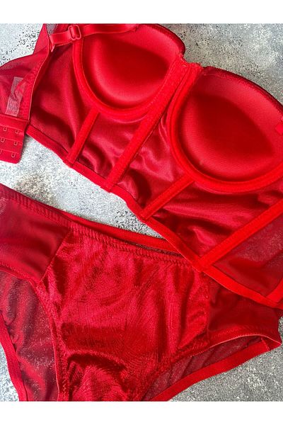 dem merys Special Valentine's Day - Red Velvet Corset Bralet Set