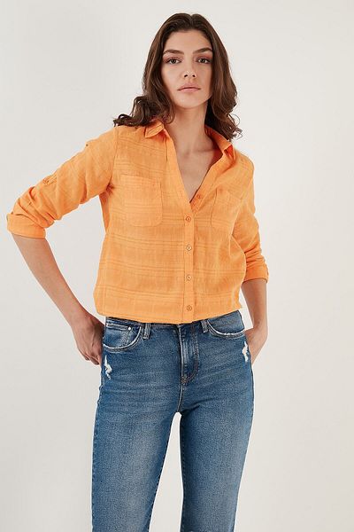 Lela Βαμβακερό πουκάμισο με διπλή τσέπη Slim Fit Πτυσσόμενο μανίκι Λεπτό πουκάμισο 514257520