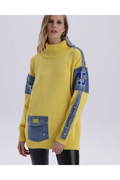 RE DESIGN Denim Detail Knitwear Sweater
