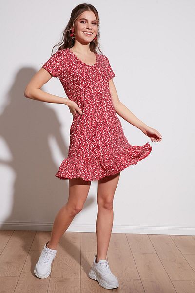 Lela Floral Round Collar Ruffle Detailed Mini Dress Women's Dress 5863677
