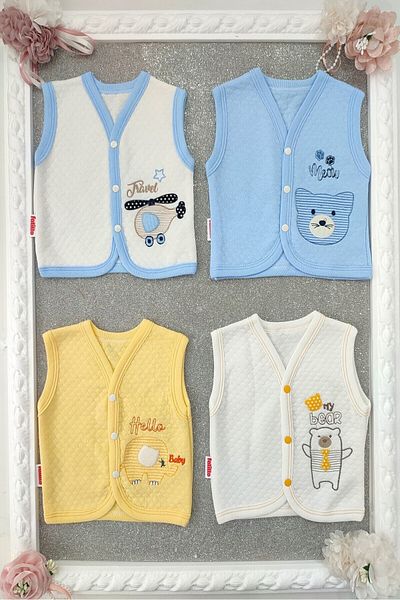 dubi baby Baby Boy Fatitto 4-Piece Baby Quilted Vest with Front Snaps and Animal Pattern