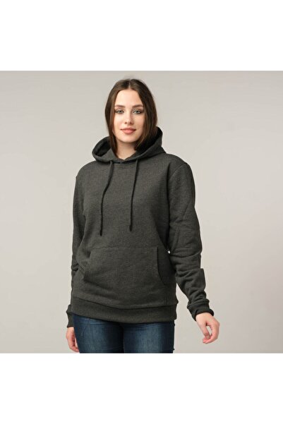Kadın Koyu Gri Kapüşonlu Sweatshirt