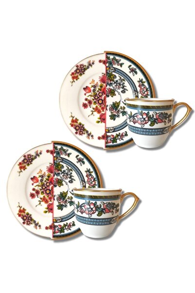 porselenden Kütahya Two Patterned, Double Pattern Blue Series Set of 2 Coffee Cups