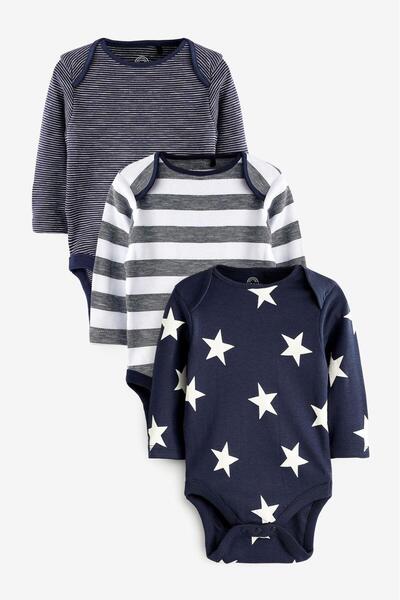 Next Baby Navy Blue Star 3-Piece Long Sleeve Bodysuit