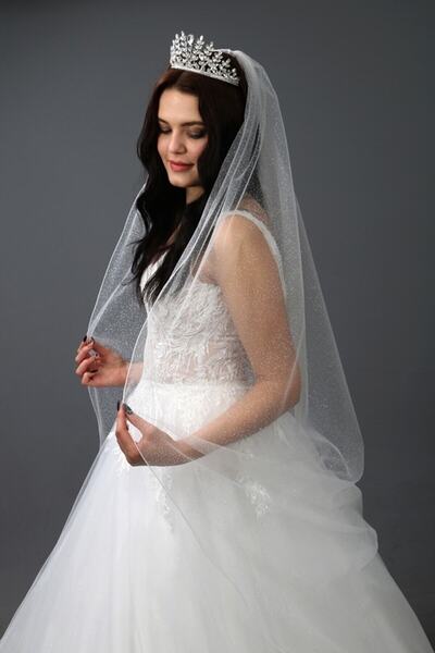 paris in paris Glitter Long Wedding Dress Veil or Wedding Veil 3 Meters Long with Comb Off-White Color