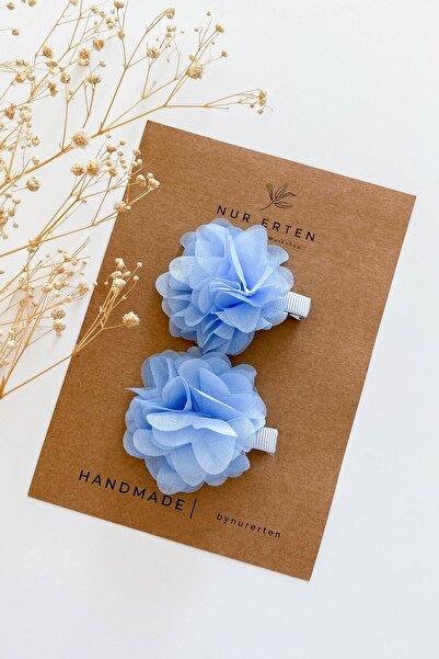 By Nur Erten Mavi Kız Bebek Ve Çocuk Flower Klips Toka 2'li Set