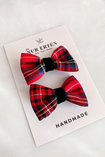 By Nur Erten Red Plaid Girl's 2-Piece Clip Bow Scotch
