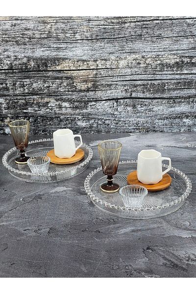 YzHome 6-Person Porcelain Coffee Cup Set Beaded Tray Coffee Side Cup and Turkish Delight Holder 30pcs