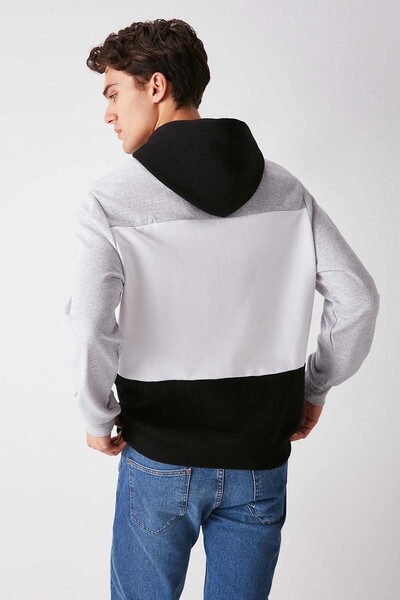 GRIMELANGE Ανδρικό μαύρο φούτερ με κουκούλα Clyde με κορδόνι και φλις μέσα