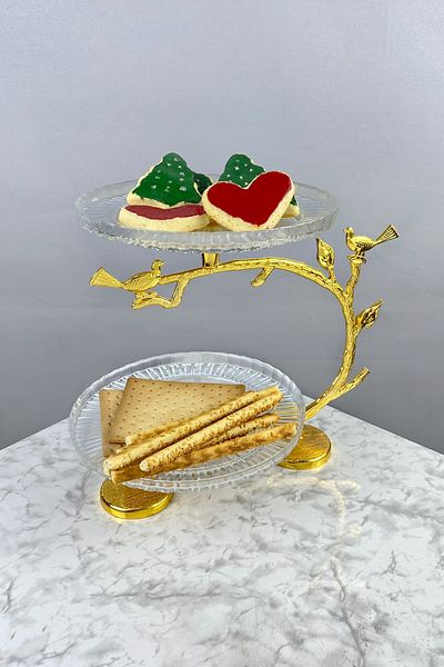 MAY HOME Kusya 2 Layer Gold Glass Cookie Holder Presentation and Treat Bowl