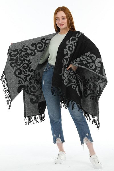 SUVE GOLD Winter Tasseled Double Sided Poncho