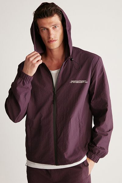 GRIMELANGE Anderson Men's Water Repellent Parachute Fabric Hooded Lined Regular Claret Red Raincoat