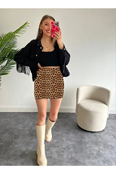 SIRGİYİM Leopar Dar Mini Etek