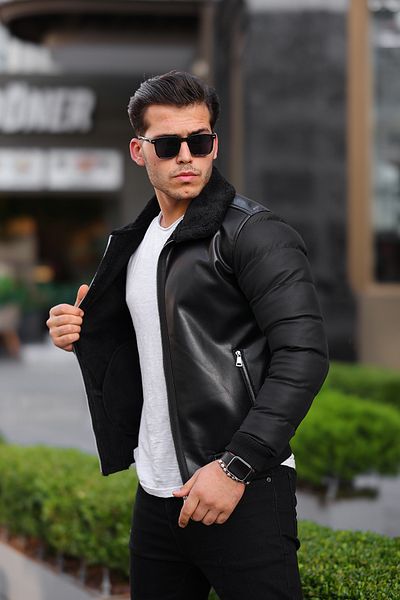 BOYS MANS Ανδρικό Δερμάτινο Μπουφάν Χειμερινό Παλτό Πουφερ Μπουφάν