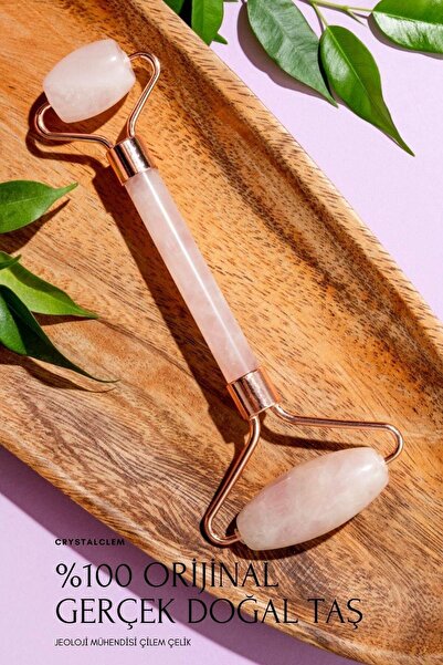 Crystalclem Pembe Kuvars Doğal Taş Roller Masaj Aleti