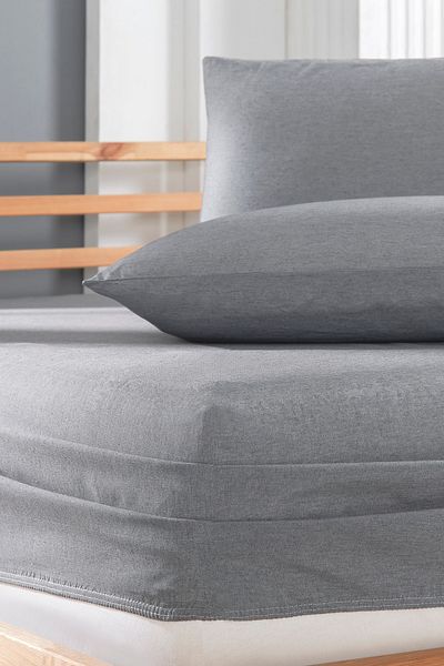 TİNİMİNİ HOME Akfil Fabric Fitted Sheet Set with Elastic Pillowcase| Anthracite