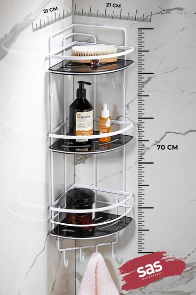 Sas Haus Hanging Bathroom Organizer with Stainless Crystal and Shelf - Adhesiveness Corner Lk-03 Bsbk