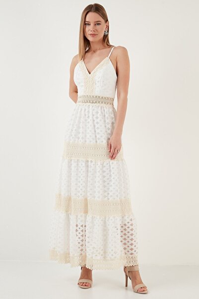 Lela Pamuklu Güpürlü Ip Askılı Astarlı Anvelop Uzun Elbise Elbise 6532196