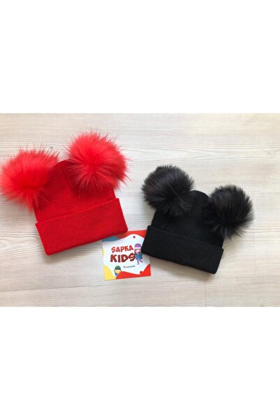 ŞAPKAKİDS Double Pompom Beret Set of 2