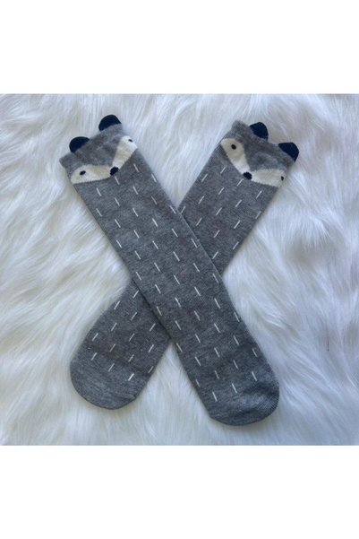 ŞAPKAKİDS Unisex Bebek Gri Tilki Çorap