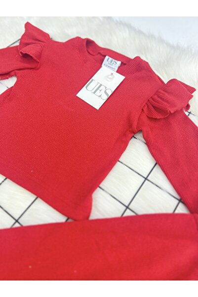 ŞAPKAKİDS GIRL'S RED RIBANA Ruffled BOTTOM TOP SET