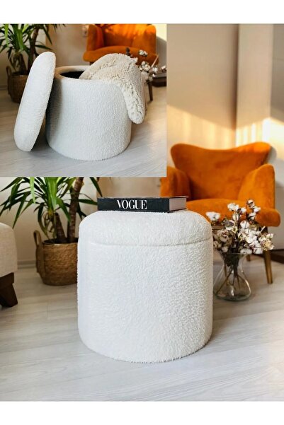 Fahrettin Küçük Handmade X Large Beyaz Tedy Kumaş Sandıklı Silindir Dekoratif...