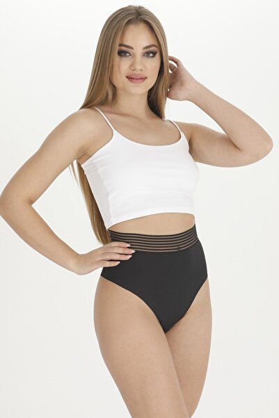 Sensu Chiloți tangi din dantelă cu talie înaltă - tăiat cu laser, pachet de 3 negru - Kts2027