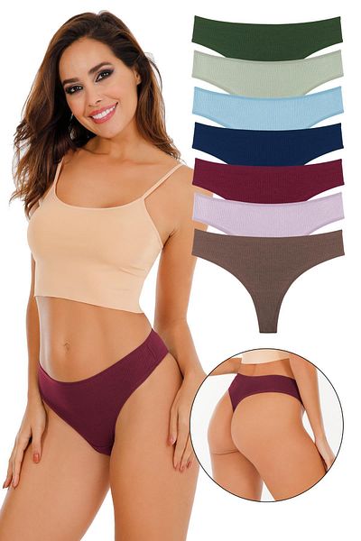 Sensu Women's Ribbed Brazilian Thong 7 Pack Set