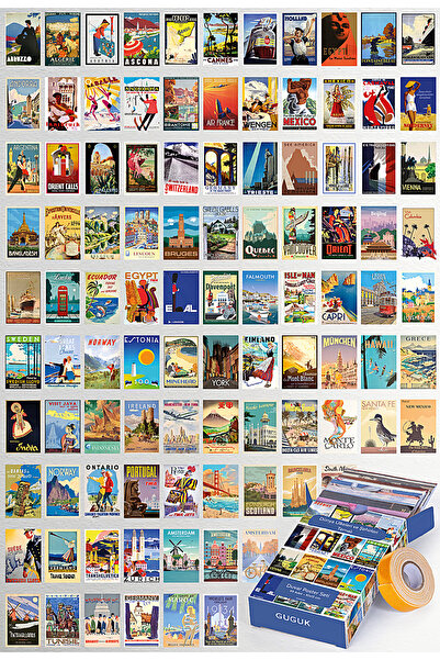 GUGUK Dünya Şehirleri Ve Ülkeleri Temalı 99 Adet Duvar Poster Seti, Özel Tasa...