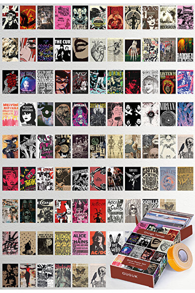 GUGUK Grunge Temalı 90 Adet Duvar Poster Seti, Özel Tasarım Kutulu, Oda Dekor...