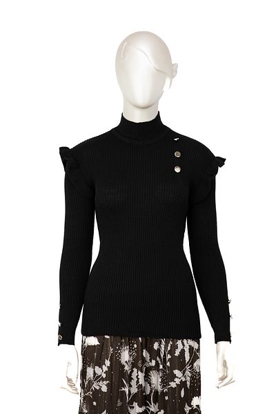 Oppland Mâneci de iarnă pentru femei, cu nasturi eleganti, cu jumătate de guler, tricotaje tricotate din lycra, pulover Badi