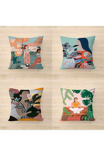 fdm desıgn Double Sided Printed Abstract and Pastel Women's Themed Special Design Decorative Throw Pillow Cover Set of 4