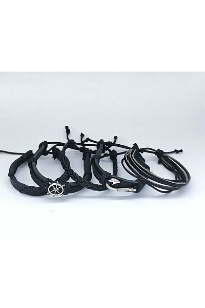 BSN Store Rudder Hook Figure Handmade Genuine Leather Bracelet 5 Pieces
