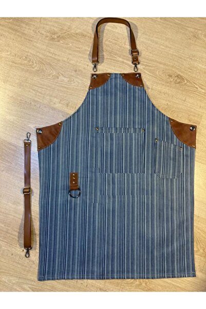 MARTEN (Onk-4051) Deri Detaylı Ayarlanabilir Askılı Aşçı Chef Garson Berber Boydan Önlük Unısex