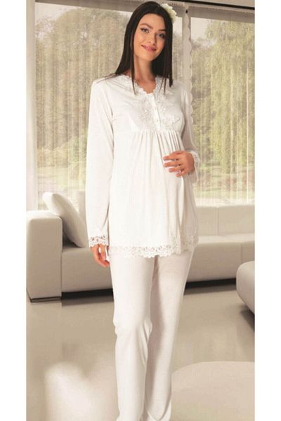 Mecit Pijama طقم بيجامة للحوامل بلون إكرو 1501